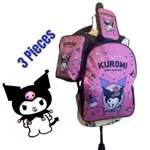 Sanrio Kuromi 3 Pieces  laptop backpack set crossbody bag/pencil bag kawaii Core